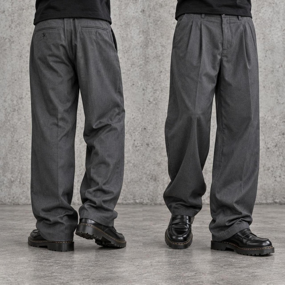 38x34 Gray Pleated Baggy Wide Leg Grunge Dress Pants 2000s